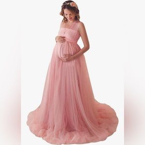 Women Off Shoulder Long Sleeve Maternity Dress Tulle